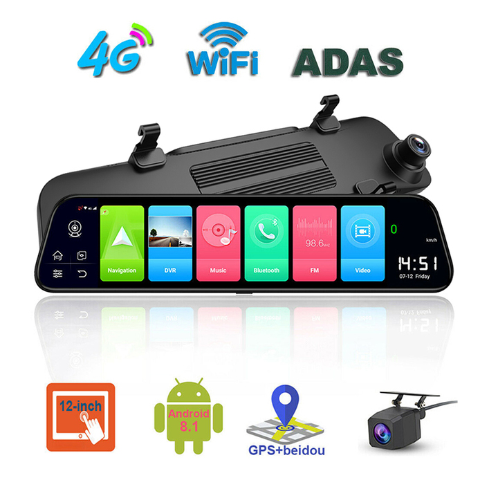 Camera hành trình gương ô tô cao cấp nhãn hiệu WheXune D50, 4G, Wifi, 12 inch, Ram 2G, Room 32G