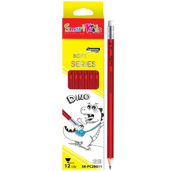 Hộp 12 bút chì gỗ 2b soft series sk-pc2b011 - thân đỏ