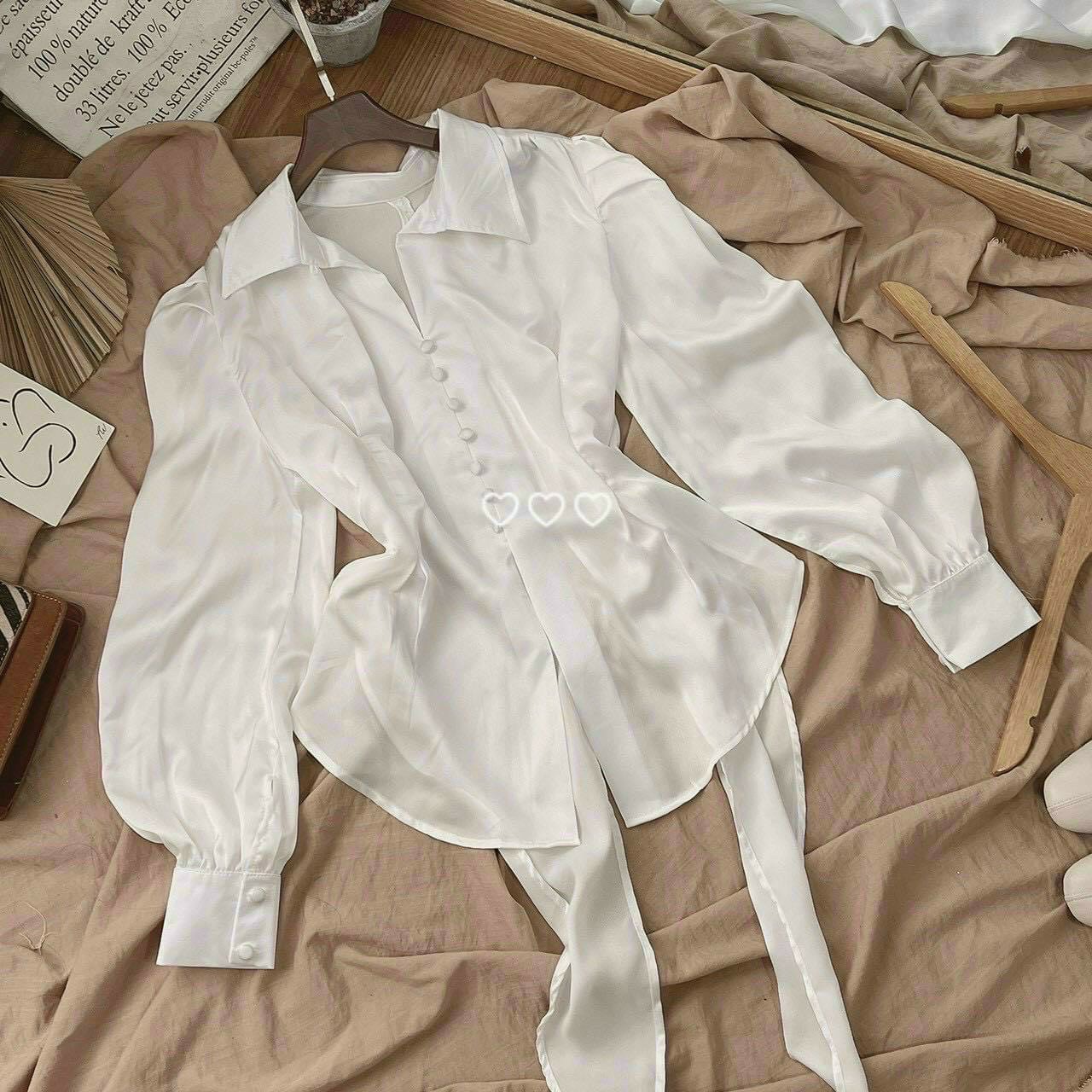 ÁO SƠ MI KIỂU, PHỐI NƠ CỘT EO SAU LƯNG CỰC XINH