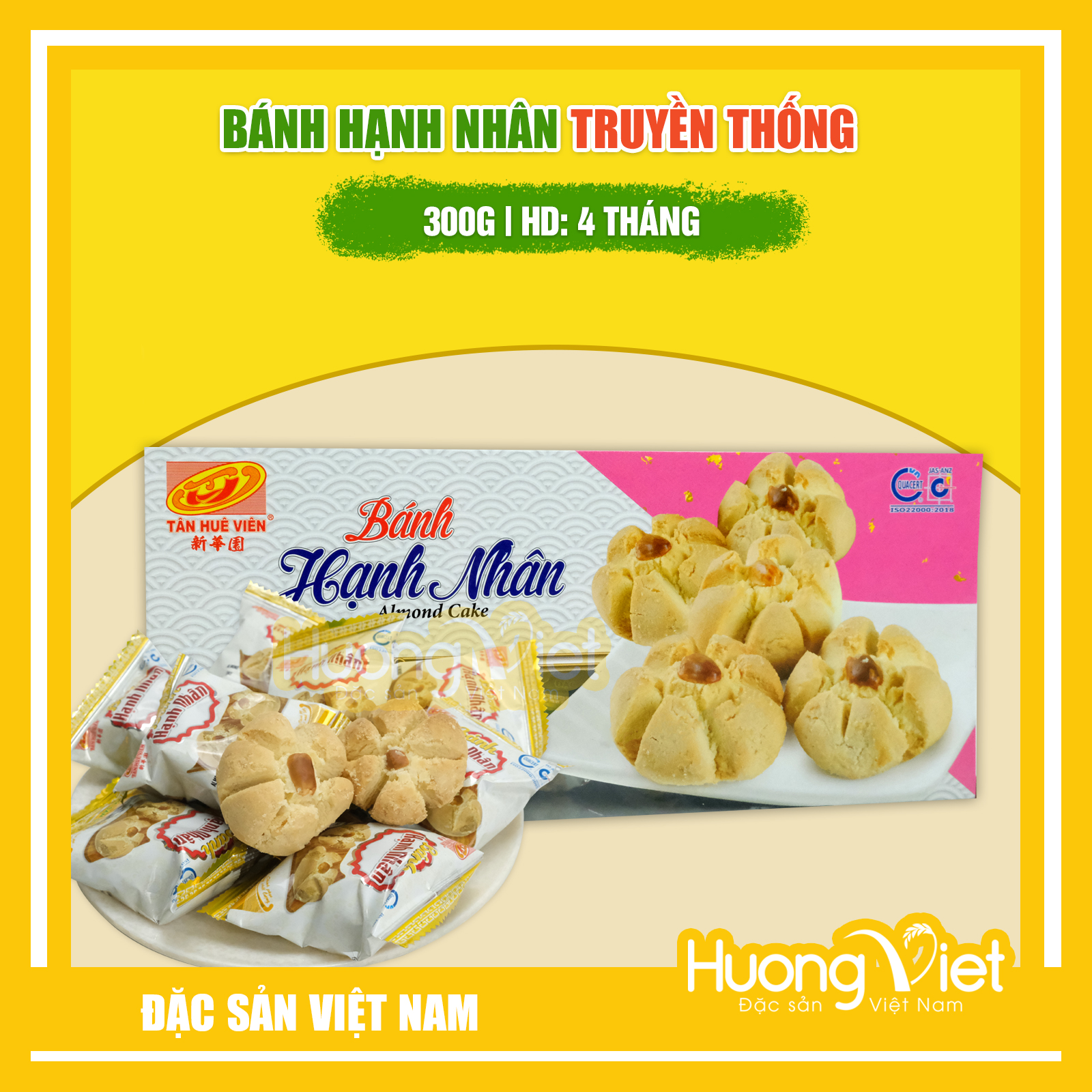 Bánh hạnh nhân truyền thống Tân Huê Viên 300gr bánh bột đậu miền tây
