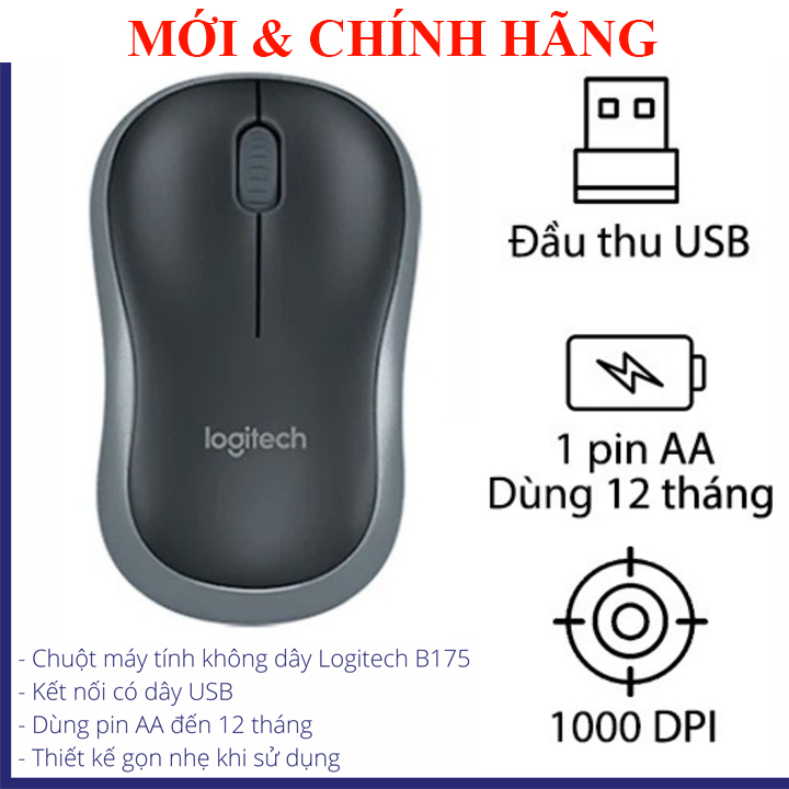 Chuột không dây logitech b175, logitech b170 nhỏ gọn bền bỉ \ e-dra em603w