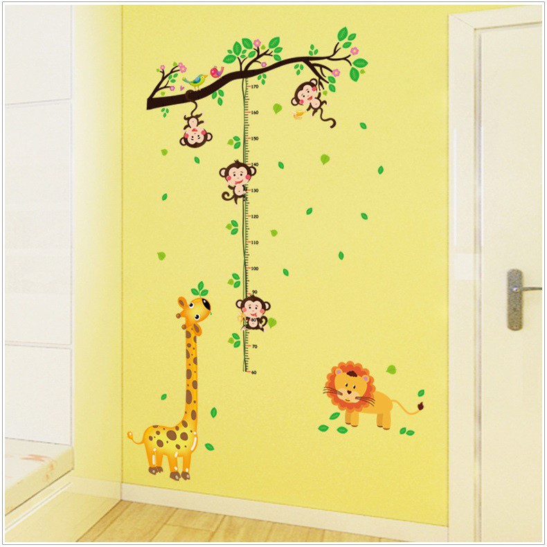 [HCM]Decal Dán Tường Thước Đo Khỉ Con Đu Dây