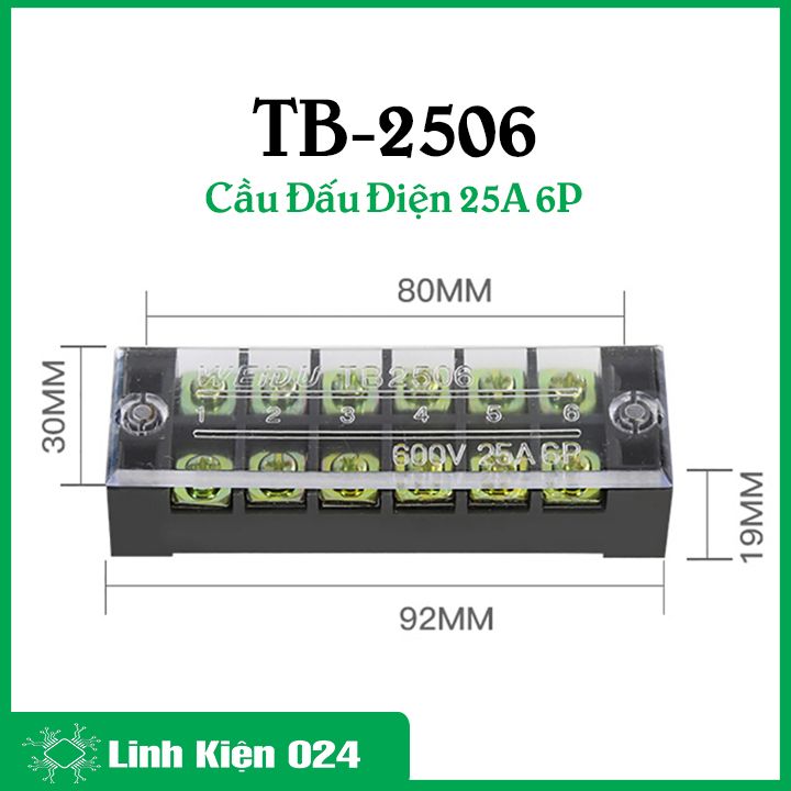 Cầu đấu điện tb-2506 điện áp 600v 25a 6p