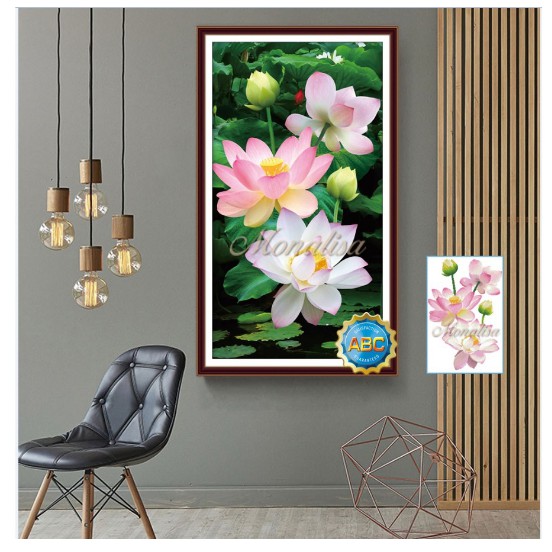 Tranh đính đá hoa sen ngát hương . kích thước: 1m x 60cm