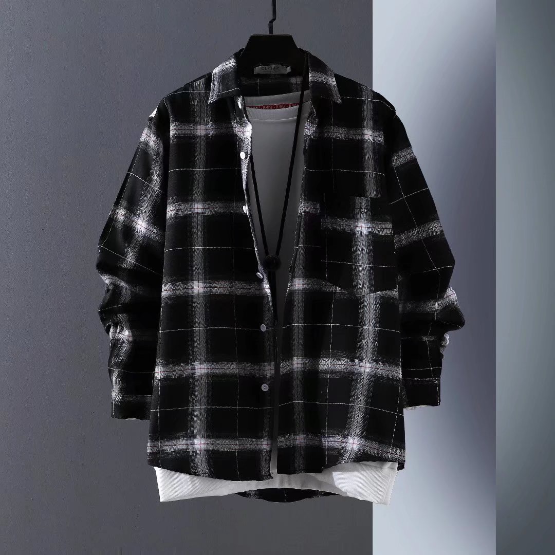 [HCM]ÁO KHOÁC SƠMI UNISEX CAO CẤP  Phối SỌC CARO YHI91 EMEY LUXURY Phong Cách Hàn Quốc