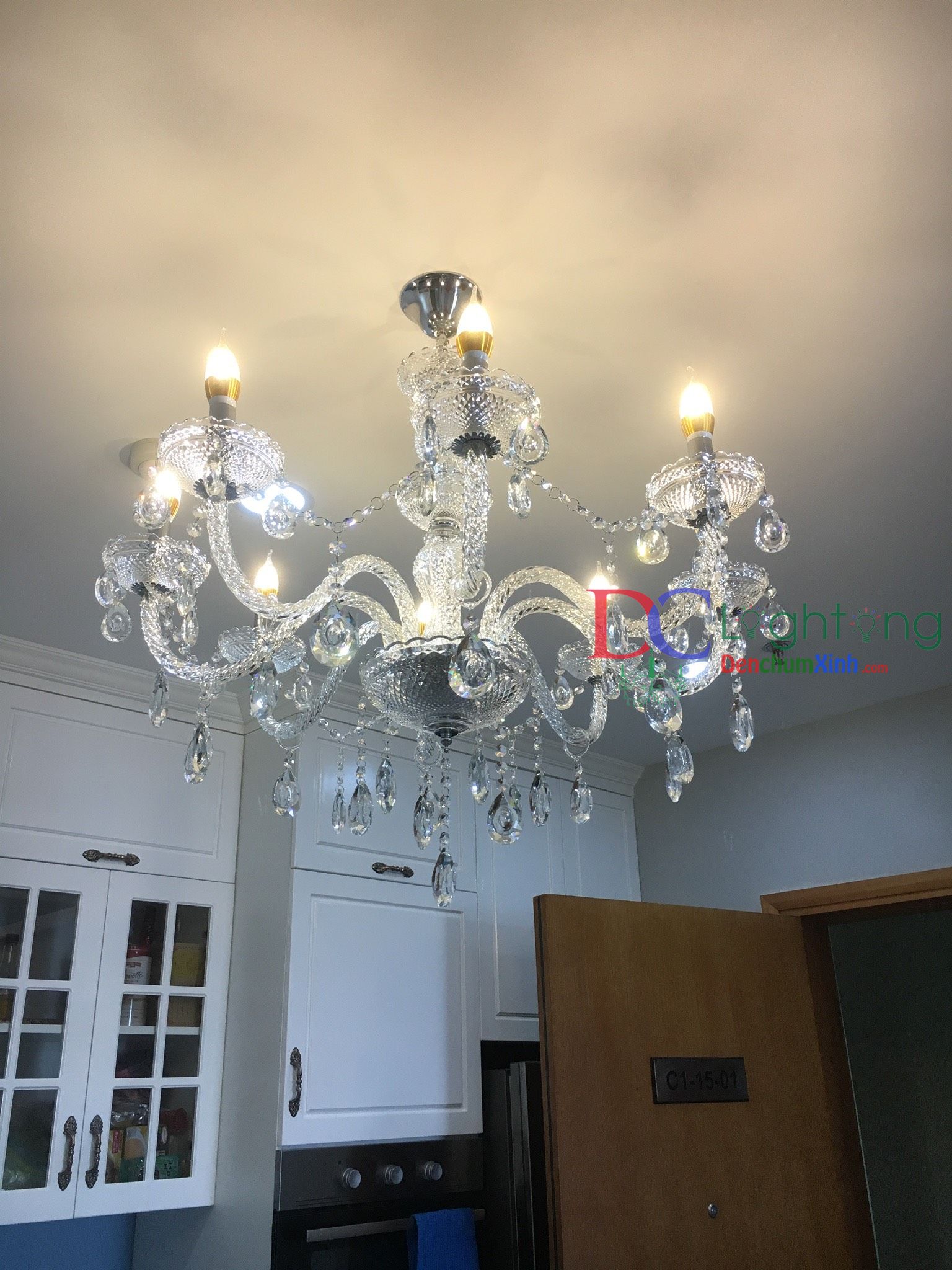 Đèn Chùm Fa Lê Nến Phòng Khách  ( Rộng 80cm )