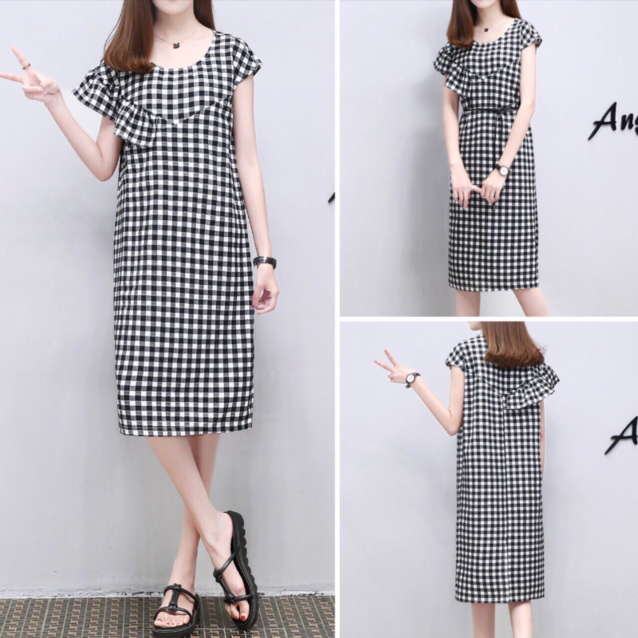 [HCM]ĐẦM SUÔNG CARO CỘT DÂY EO CỰC XINH XẮN