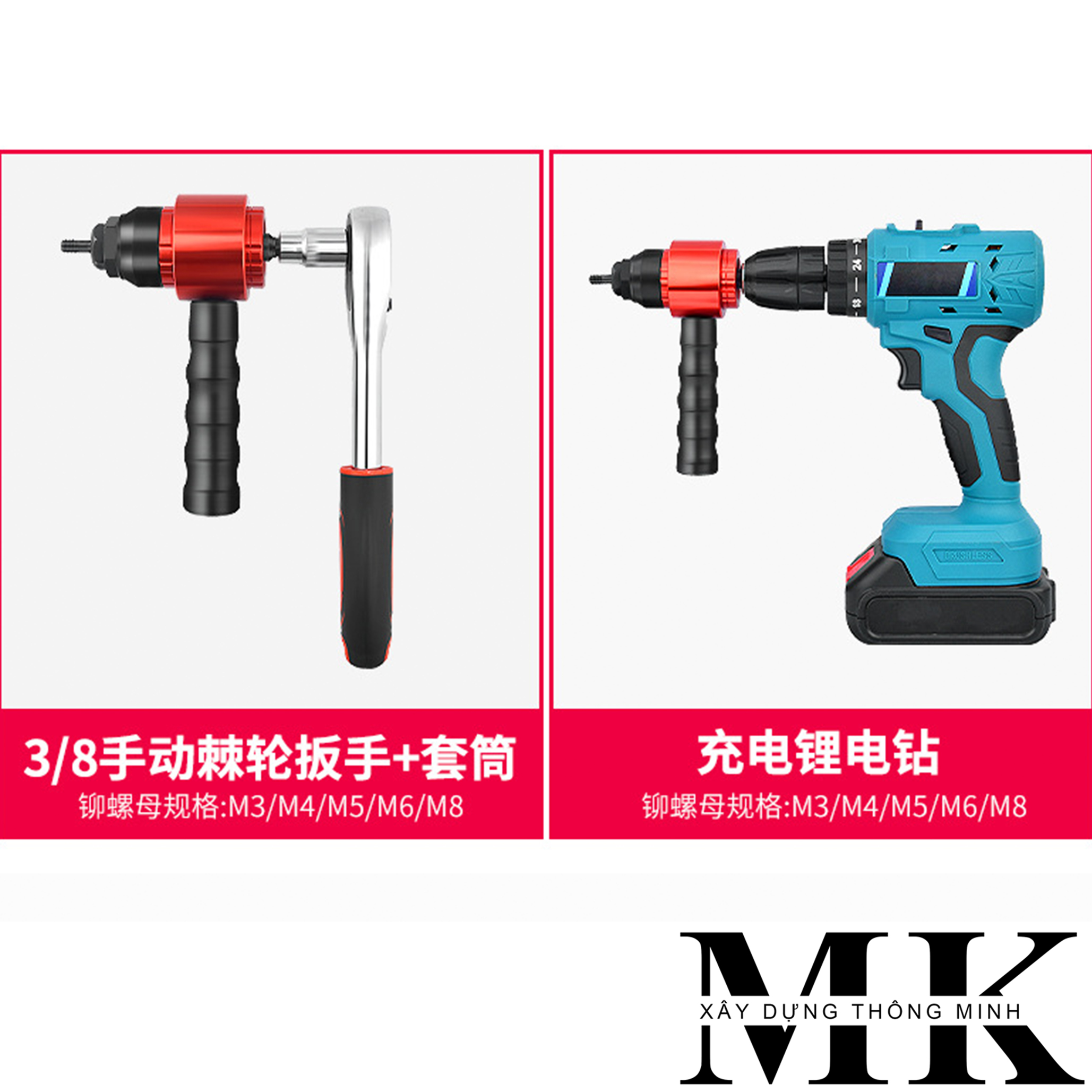 Đầu kít rút ốc tán lắp máy vặn bulong,khoan pin