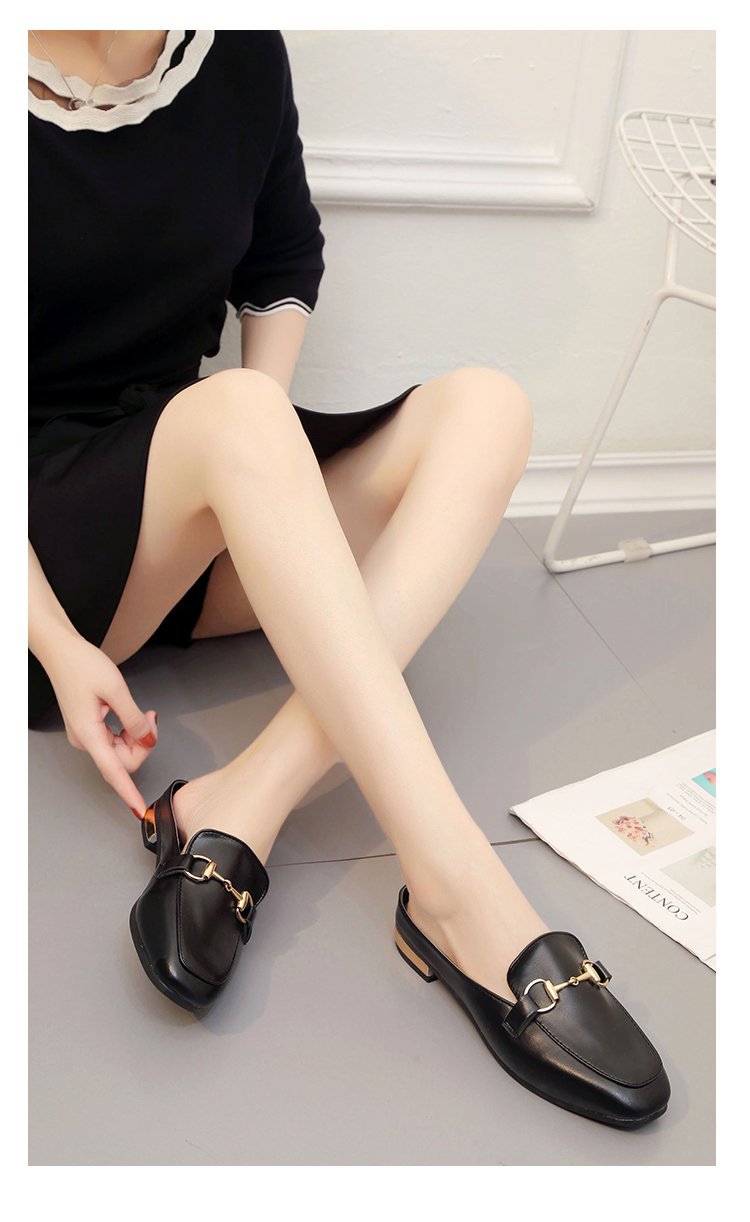 Giày sục nữ da mềm êm chân gót cao 2cm màu trắng đen