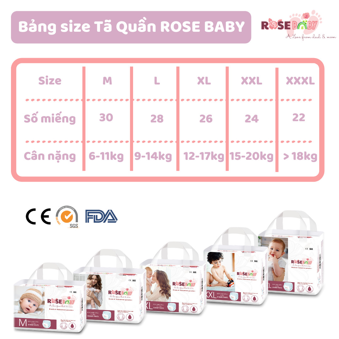 Bịch Tã Quần ROSE BABY Size L (28 miếng)