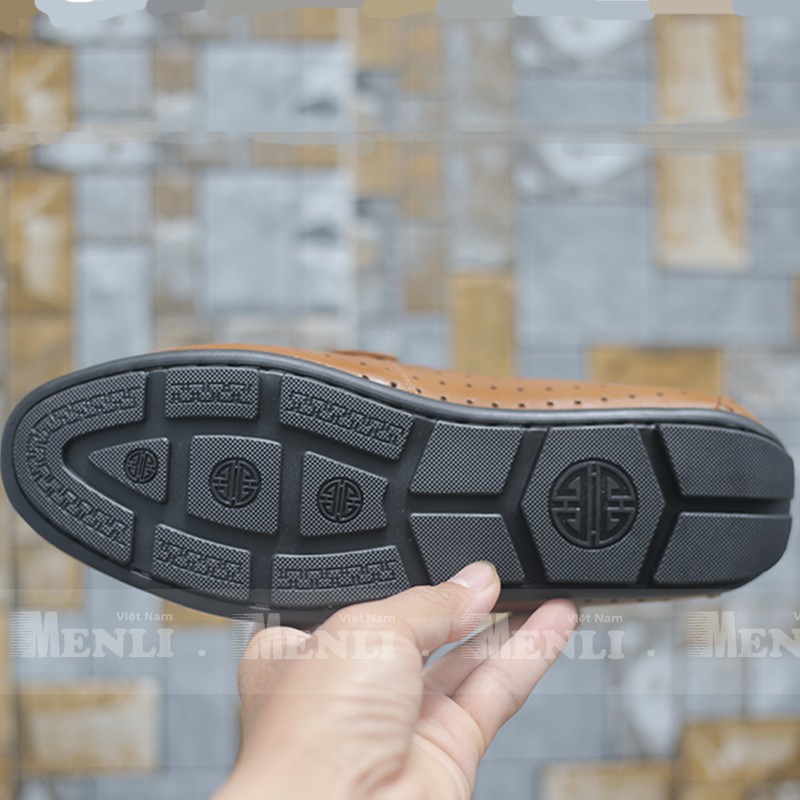 Giày Lười Da Bò Thật Menli Glsp160 Đục Lỗ (Đen, Nâu, Vàng)