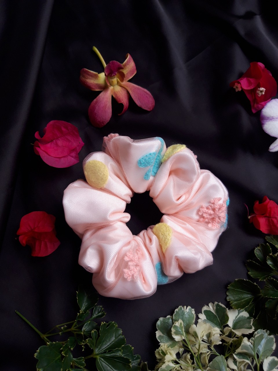Cột tóc Scrunchies Hai Lớp von cao cấp.( Hàng xưởng mai, hình thật)