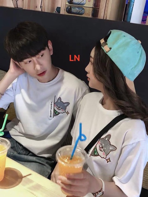 Áo đôi mèo vàng và xám đẹp