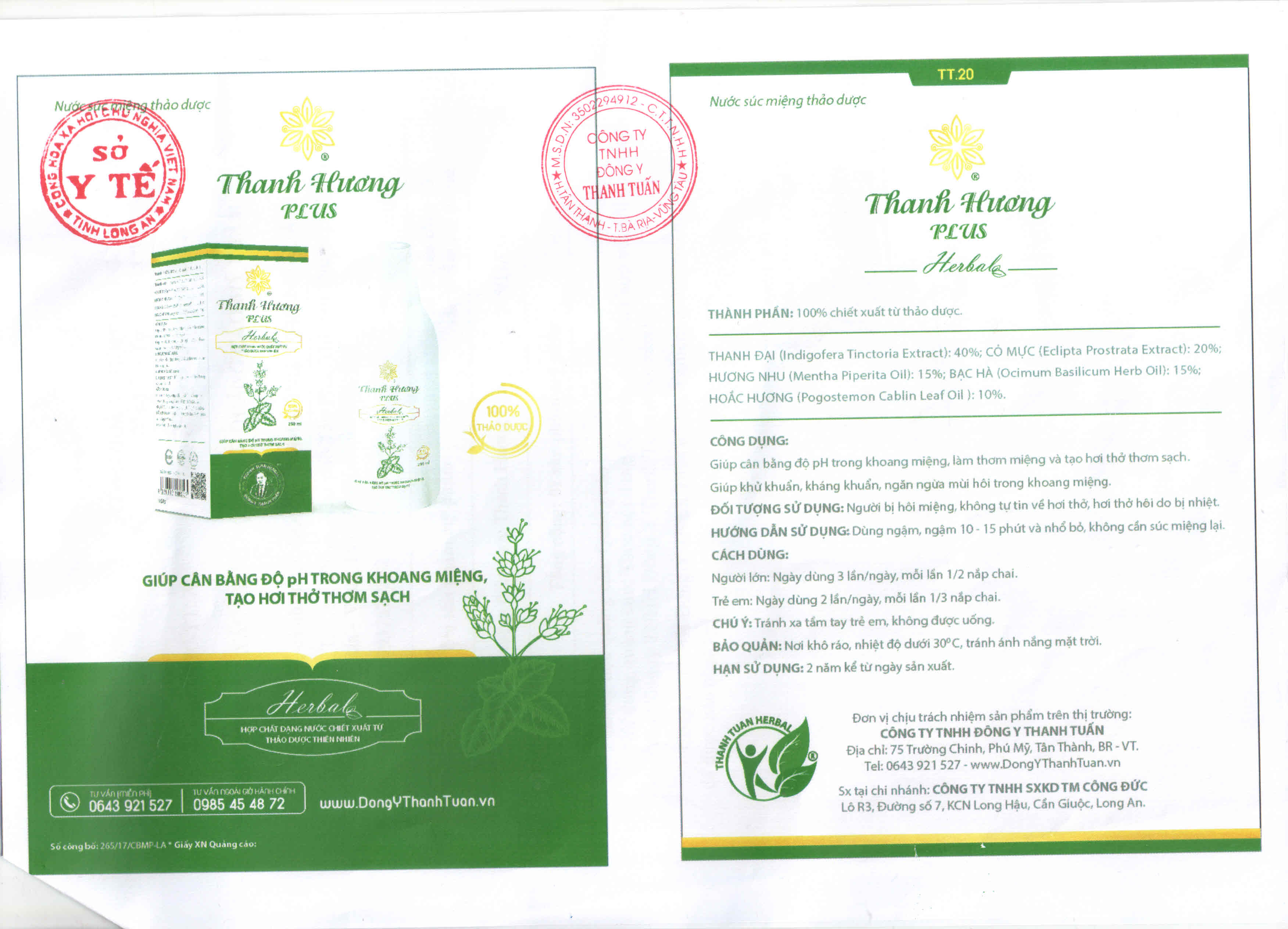Nước súc miệng thơm miệng Thanh Hương Plus