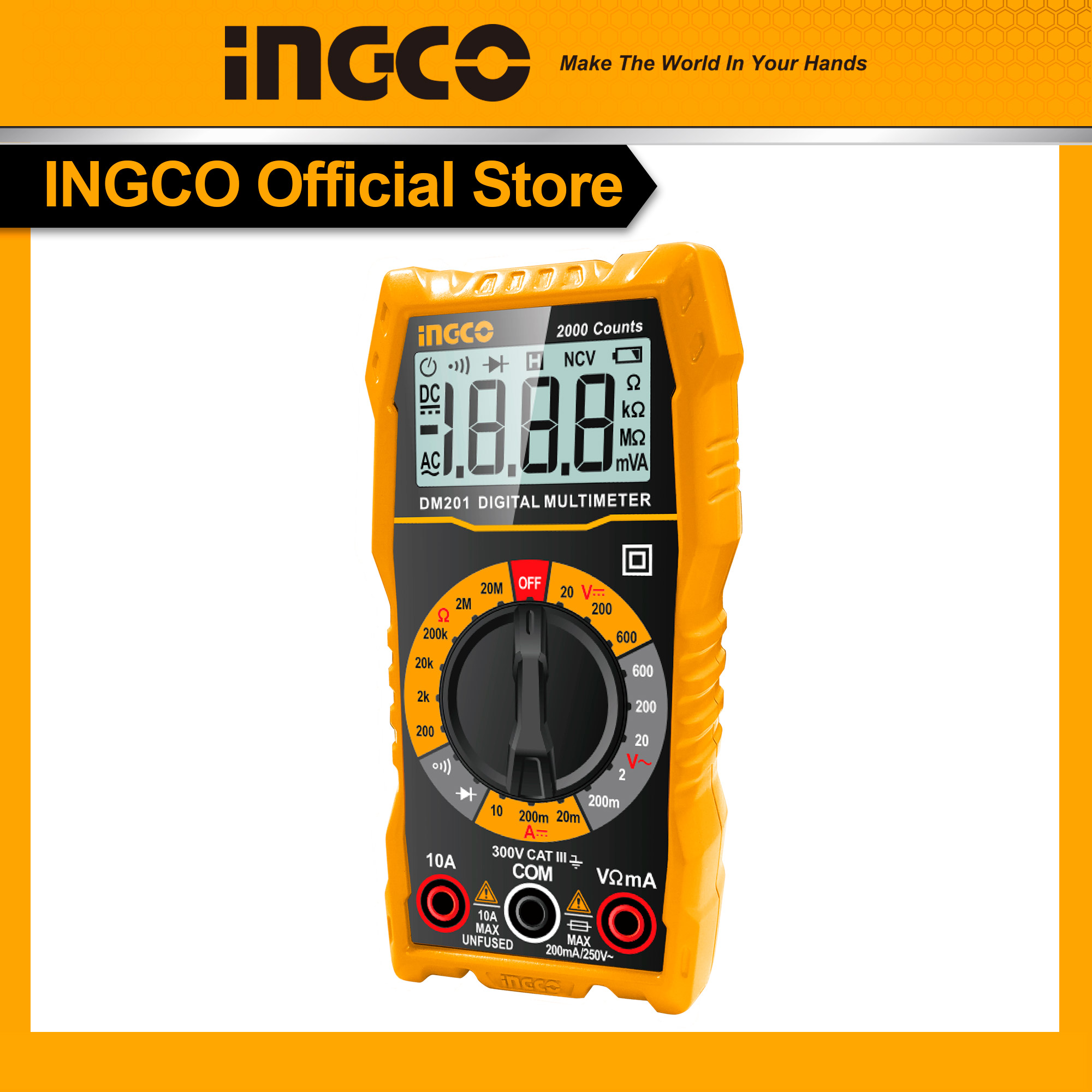Đồng hồ đo điện vạn năng (40/T) INGCO DM2002 có màn hình LCD đp điện áp DC, AC, dòng điện DC điện trở