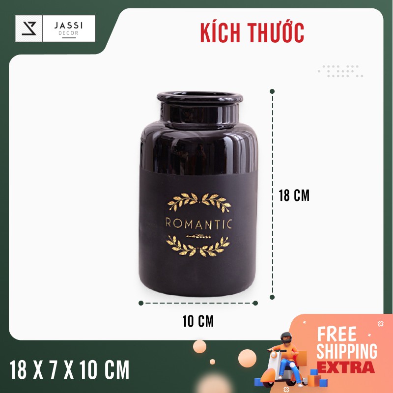 Bình hoa gốm sứ cao cấp in chữ Romantic - BC282