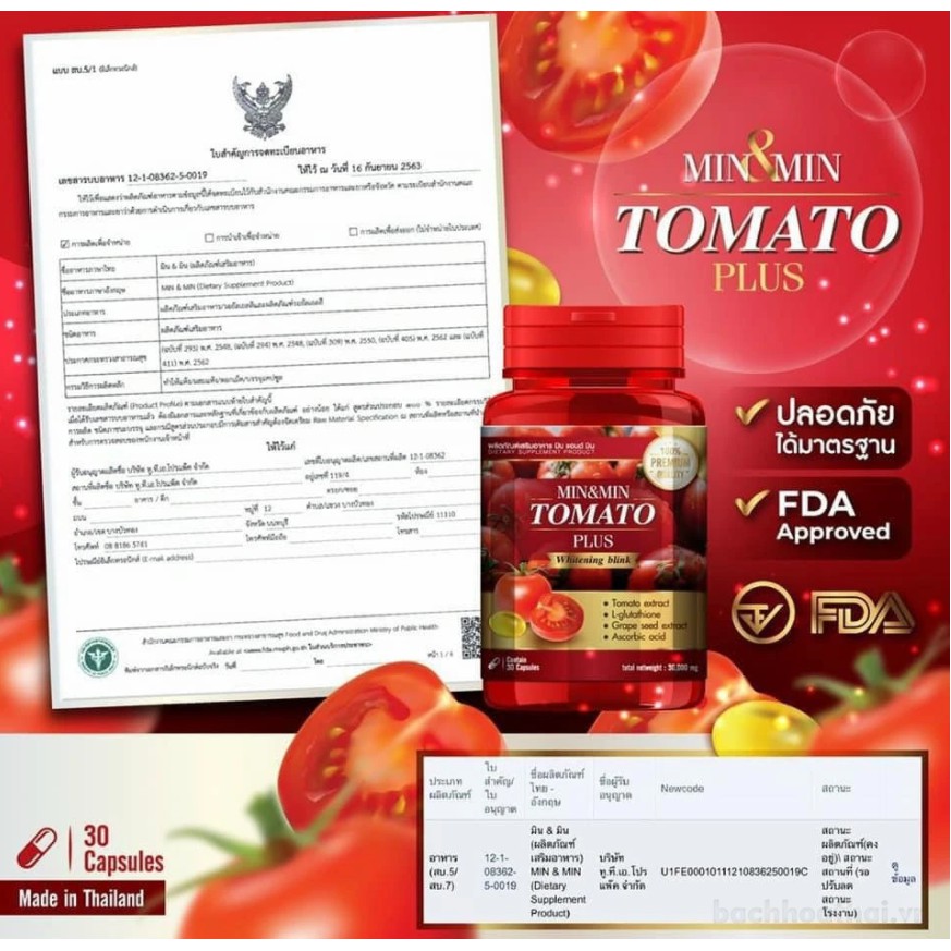 Viên uống trắng da cà chua Tomato Plus Thái Lan