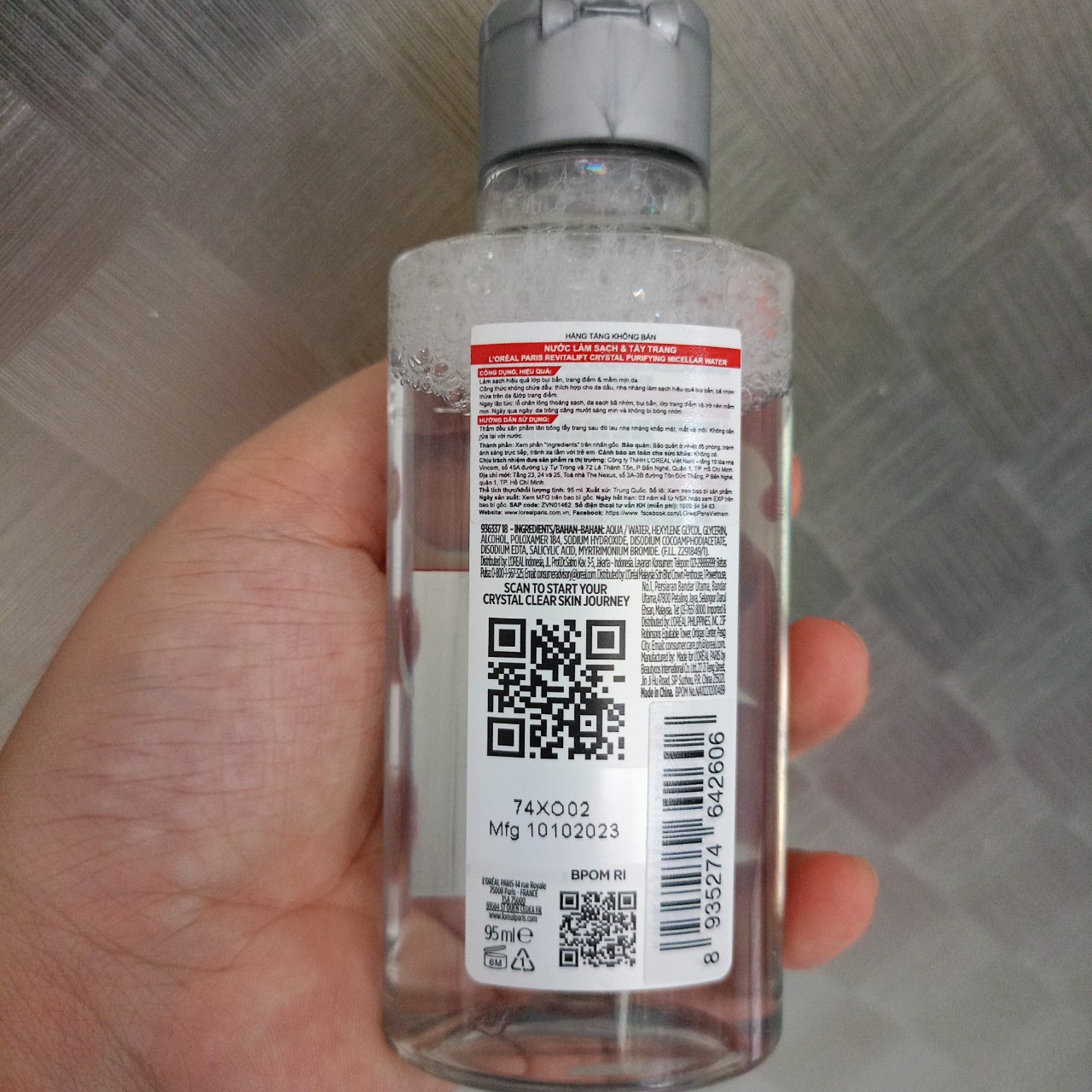 ( 95ml ) Nước tẩy trang cấp ẩm & kiềm dầu L'Oreal Paris