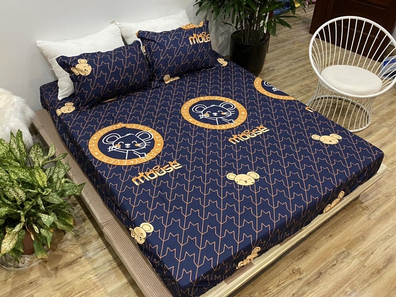 Bộ Ga Gối 3 Món Chất Liệu Cotton Poly Mẫu Chuột Xanh