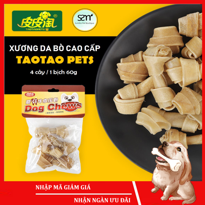 Xương da bò gặm sạch răng cho chó Taotao Pets (Bịch 60gr 4 cây nhỏ) - Bánh thưởng cho chó mèo