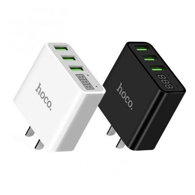 Cốc sạc nhanh Hoco C15 3 cổng USB có đèn led báo dòng
