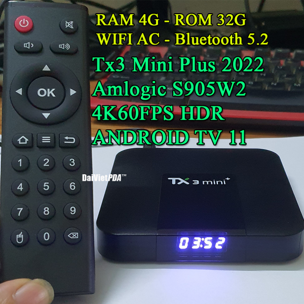 Android TV Box TX3 mini Plus 2022 Dual Wifi Bluetooth - Android 11, Amlogic S905W2 RAM 4G