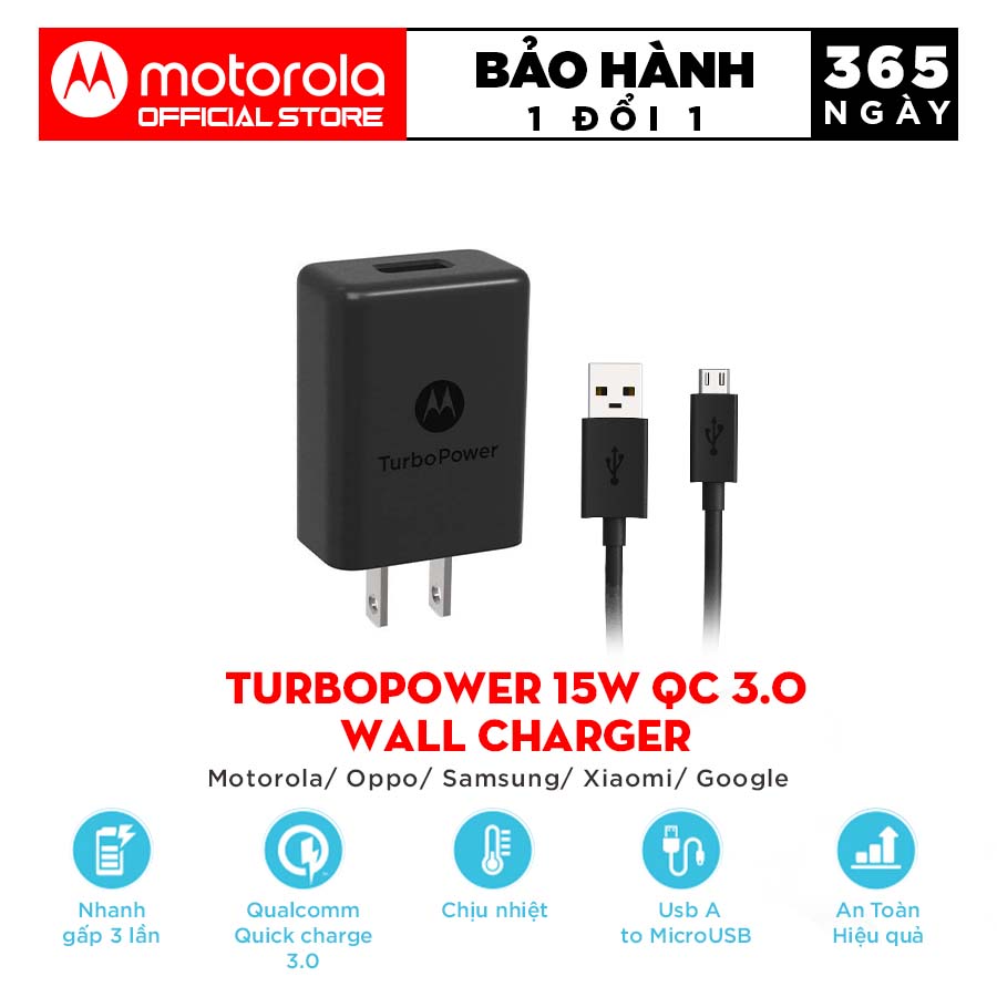 Bộ Sạc Cáp Motorola TurboPower 15+ Wall Charger - Cổng sạc USB 15W