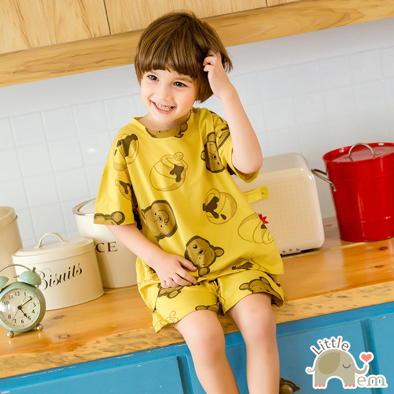 Bộ đồ bé trai cộc tay Cotton - Gấu vàng