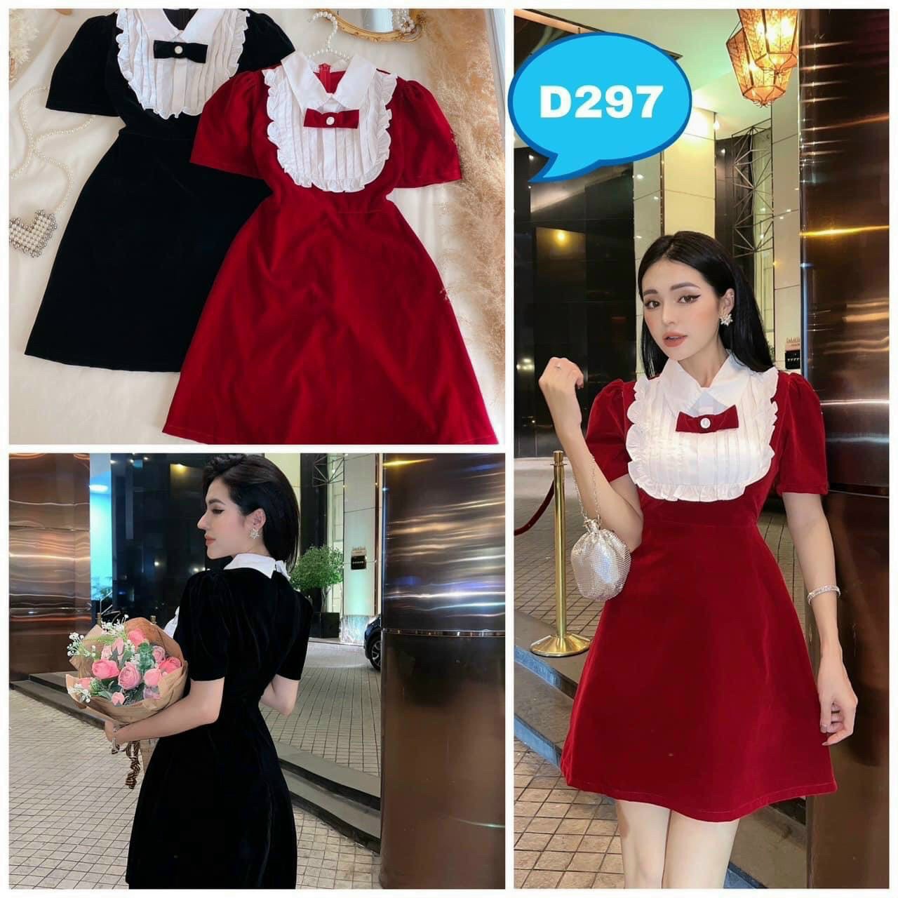 Đầm phối cổ bèo dập ly đính nơ