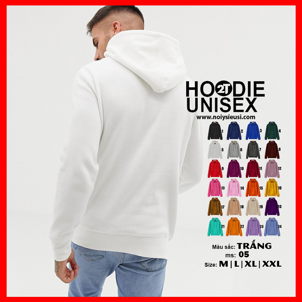 [4.4 HOÀN TIỀN 15%][HCM]ÁO KHOÁC NỈ HOODIE TRƠN NÓN 2 LỚP DÀY DẶN UNISEX 2T STORE - TRẮNG