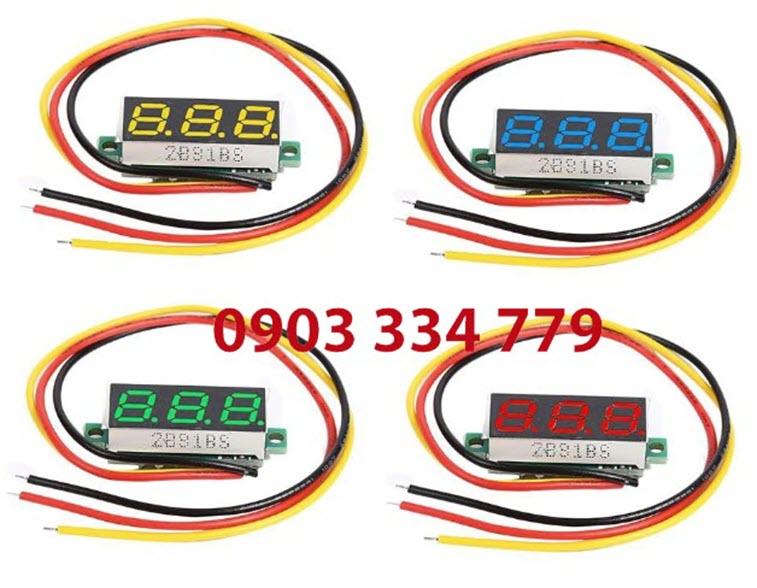 Đồng hồ đo vôn 0-100V DC mini 3 dây - xanh lá