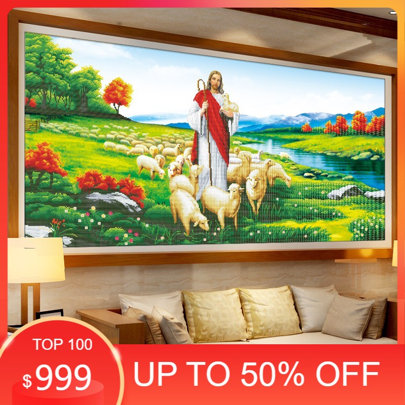 Tranh đính đá chúa chăn chiên . kích thước: 1m41 x 75cm
