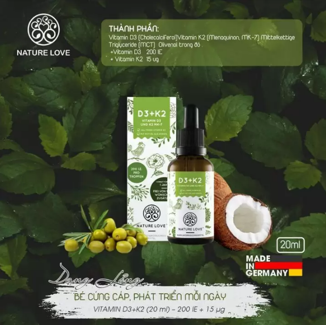 Vitamin Nature Love D3 K2 20ml, Giúp Bé Cứng Cáp Phát Triển Mỗi Ngày, Thực Phẩm Chức Năng, Nhập Đức, Hàng Chính Hãng
