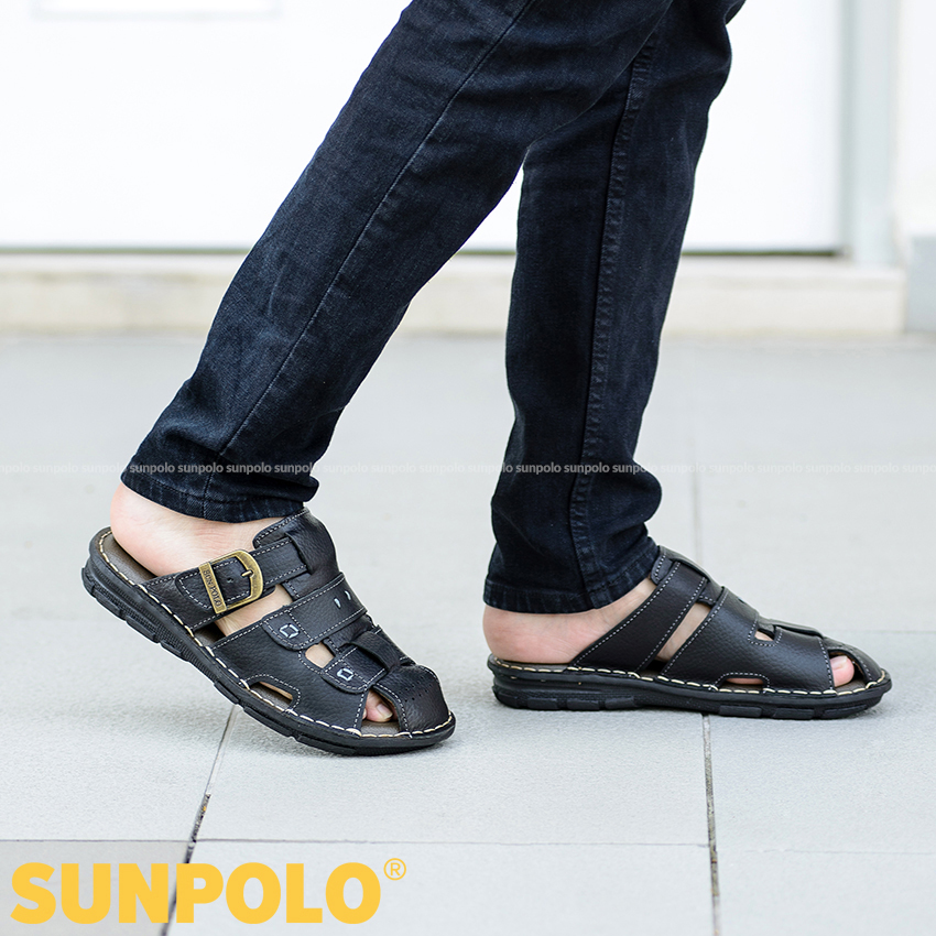 Men Leather SUNPOLO Sandals ABI020 (Brown, Black)
