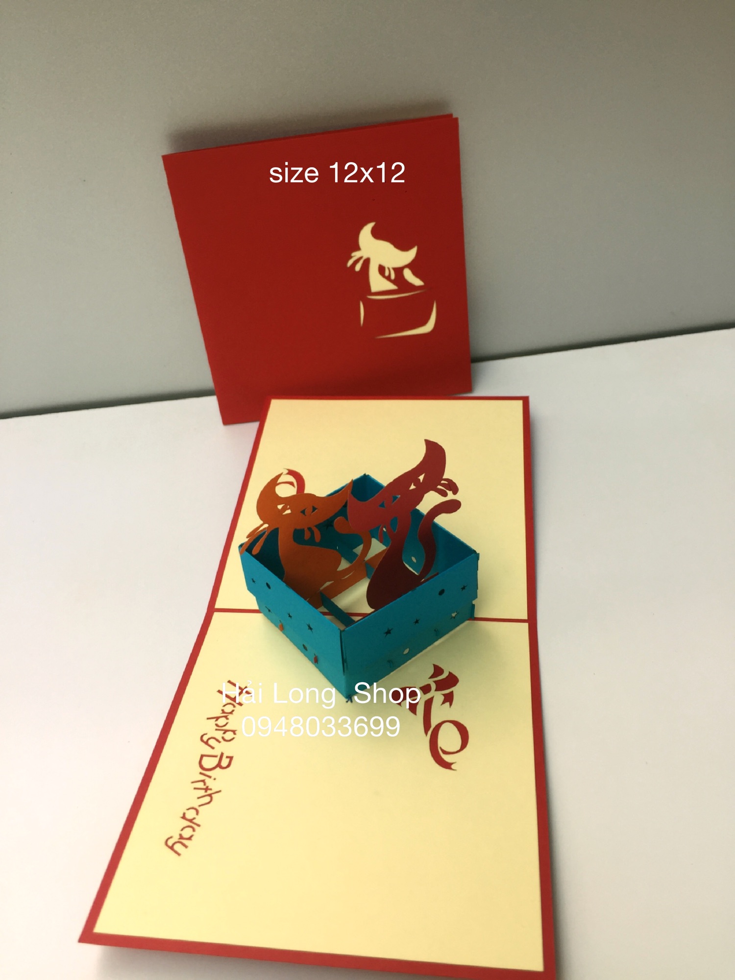 Mèo 2 ( ngồi trong hộp ) - Cat - Sinh Nhật - Birthday - Thiệp 3D