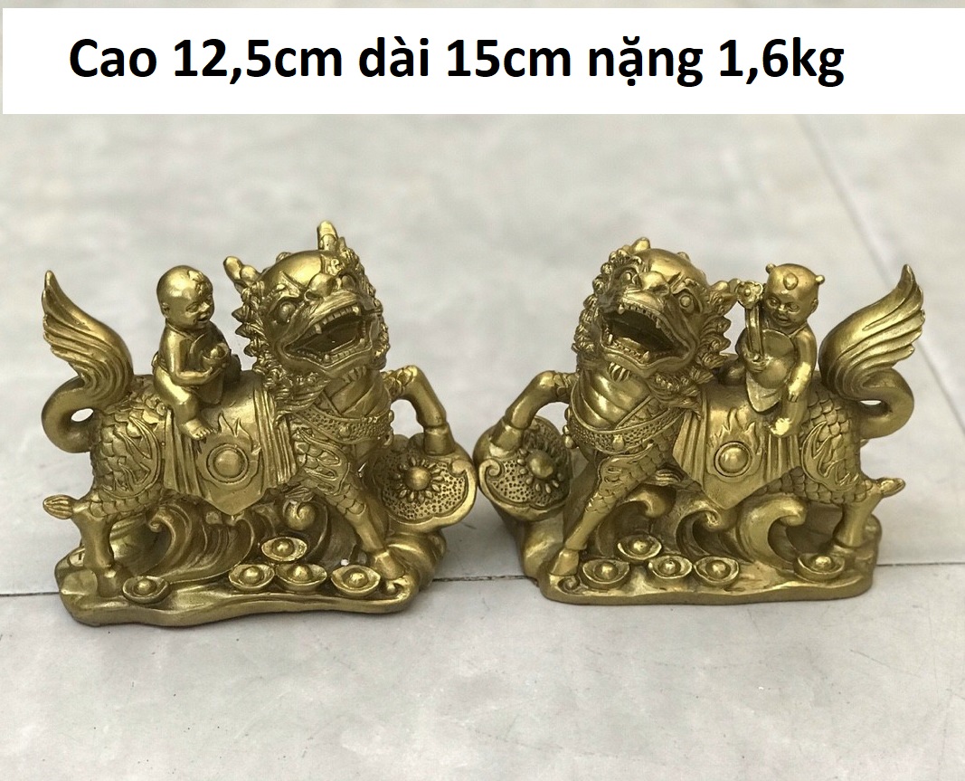 Tượng cặp kỳ lân cưỡi trẻ bằng đồng MS96