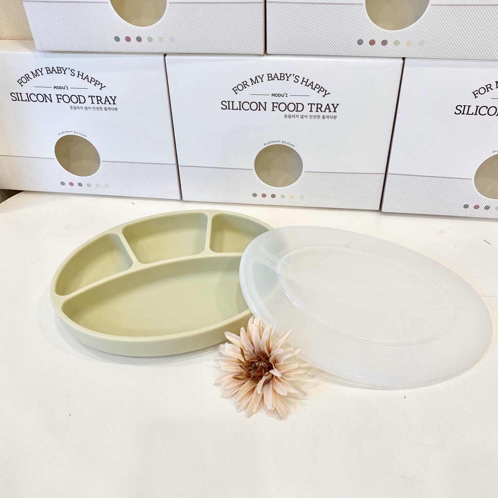 Khay ăn dặm silicone food tray cao cấp chính hãng bluemama hàn quốc - khay chia ngăn cho bé tập ăn dặm