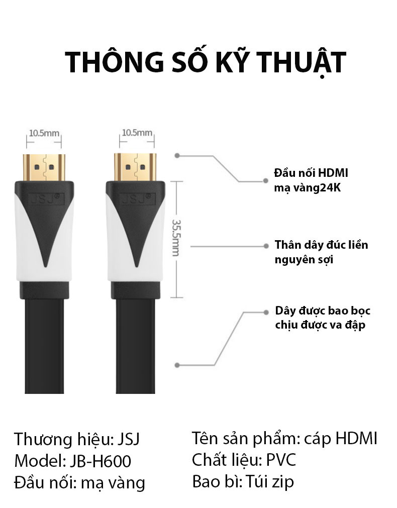 Cáp HDMI 2.0 JSJ JB-H600 dài 1.8m - 5m