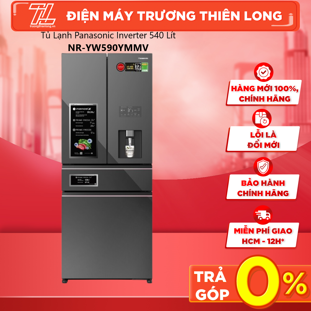 Tủ Lạnh Panasonic 540 Lít 4 Cánh Inverter NR-YW590YMMV - HÀNG CHÍNH HÃNG - TRẢ GÓP 0% - GIAO TOÀN QUỐC - NGOÀI HCM TÍNH PHÍ