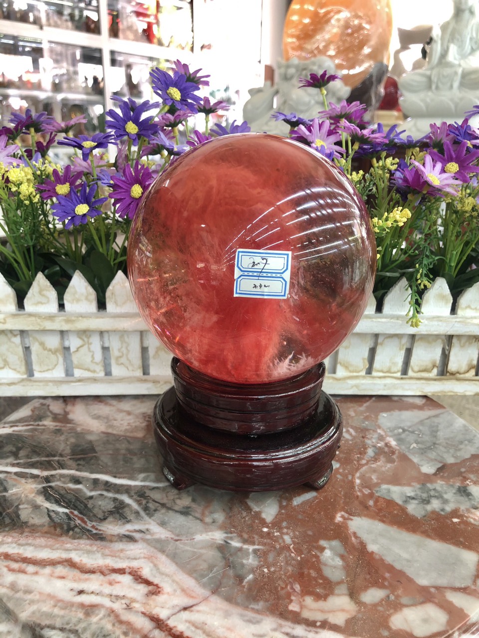 Quả cầu phong thủy đá núi lửa Obsidian đỏ - Đường kính 11,8cm; 11,9cm; 12cm; 12,1cm; 12,2cm; 13,1cm và 13,3cm
