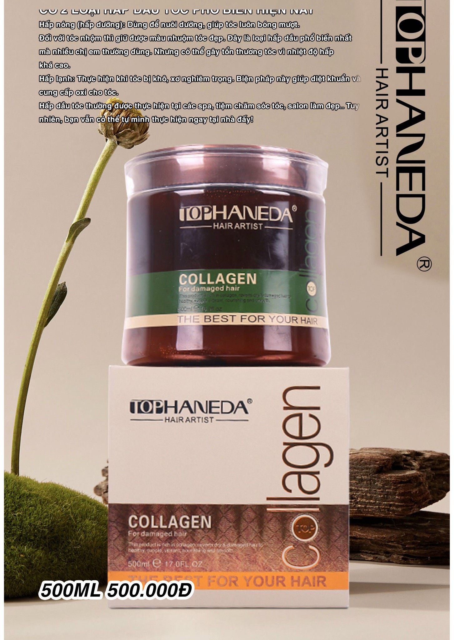 Kem ủ tóc, dầu hấp phục hồi Top Haneda Collagen 500ML