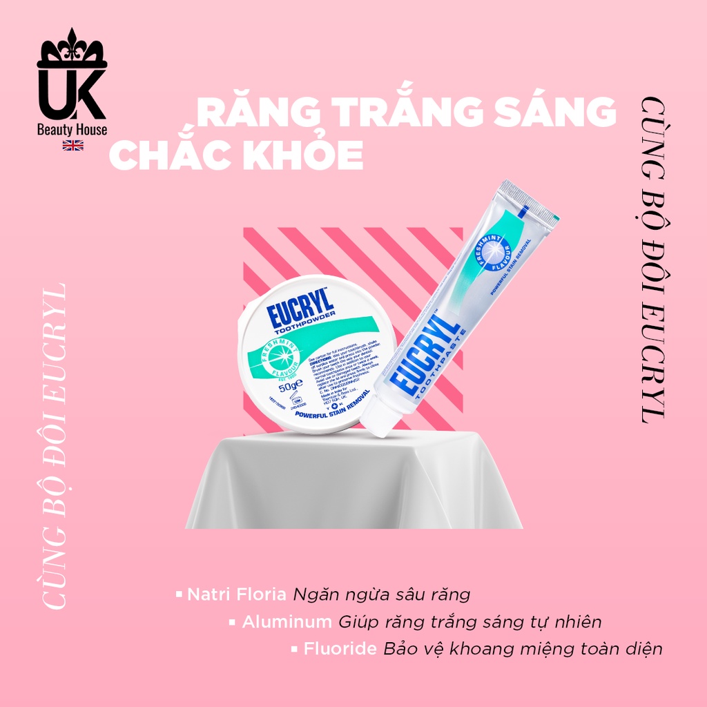 Bột tẩy trắng răng cấp tốc từ Anh Quốc EUCRYL 50g