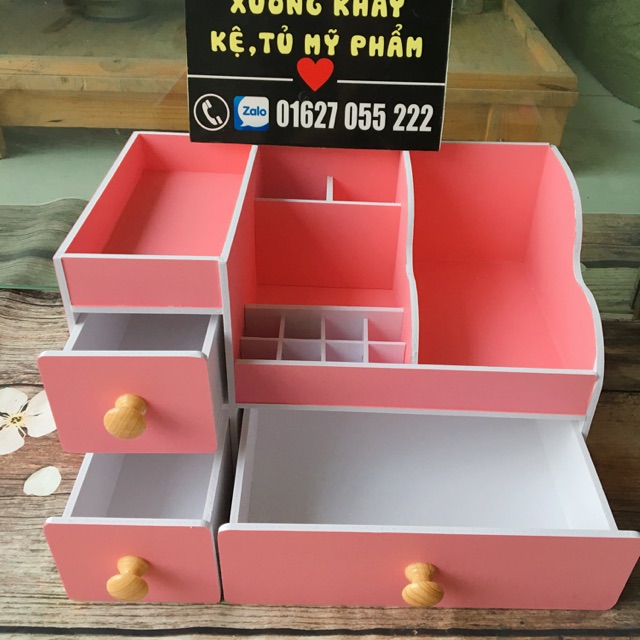 Kệ mỹ phẩm 35cm max hồng phấn mới núm gỗ
