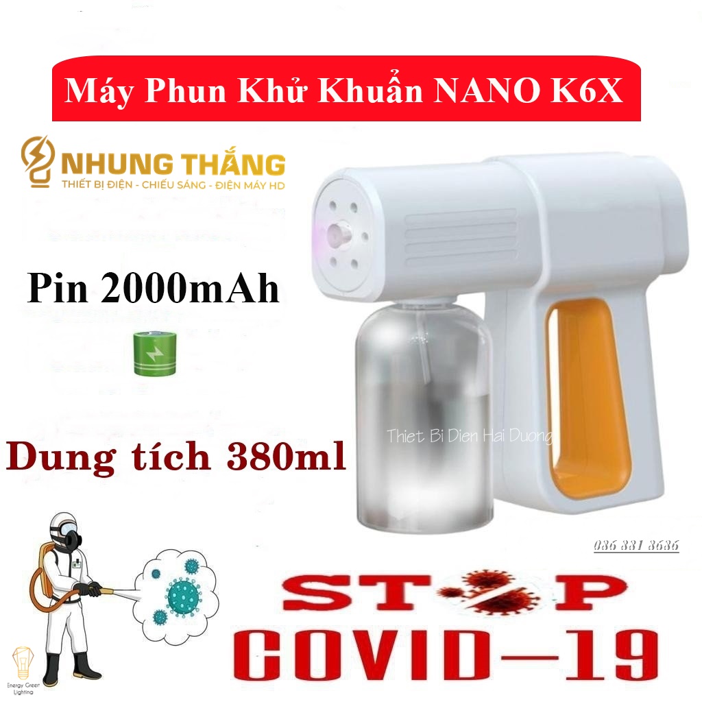 Máy phun khử khuẩn nano cồn k6x - súng xịt khử khuẩn cầm tay cao cấp - tích hợp 6 đèn uv diệt 99% vi khuẩn - có video