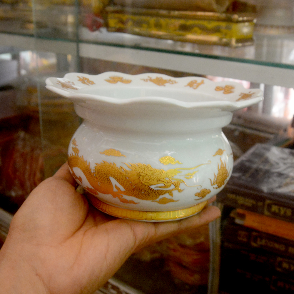 Lư hương thờ cúng rồng vàng có khay hứng nhang-Nhiều cỡ