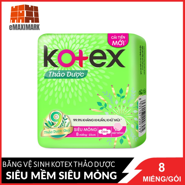 [HCM]Băng vệ sinh Kotex Thảo dược siêu mềm SMC 8 miếng nhập khẩu