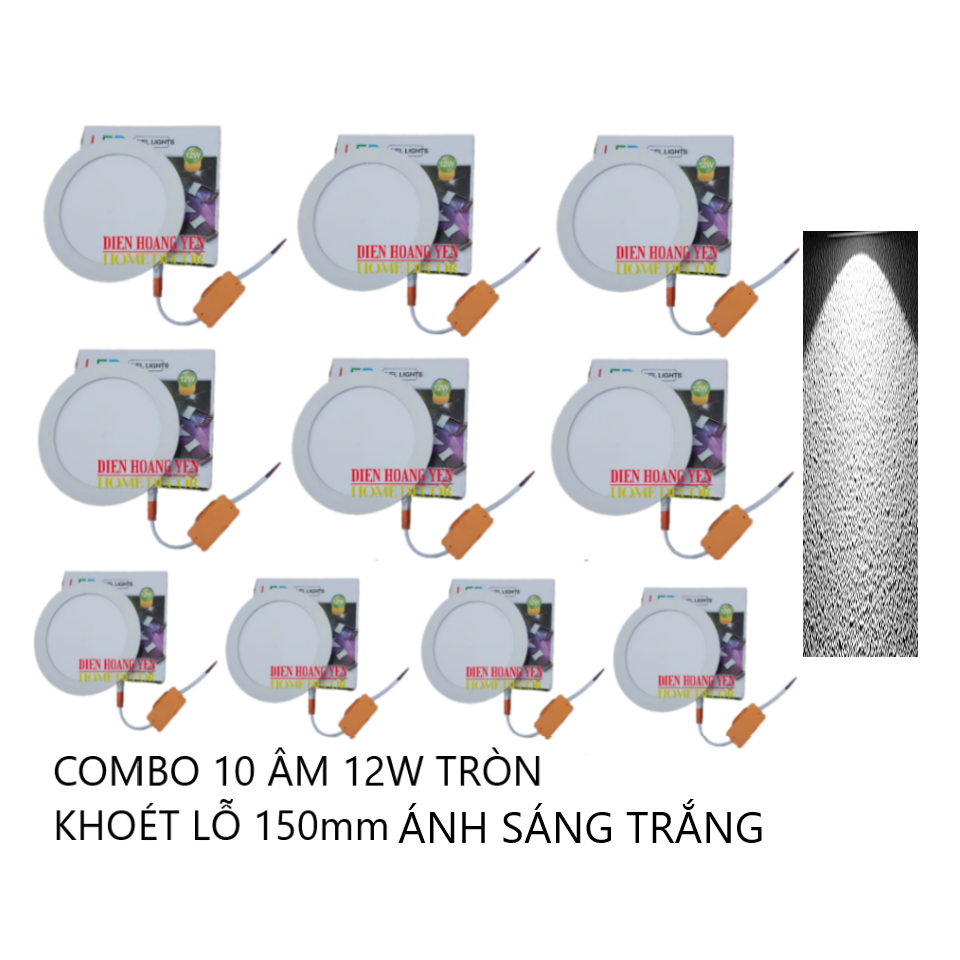 Bộ 10 đèn led âm trần siêu mỏng 12w