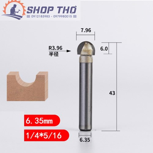 Mũi Phay TIDEWAY Đánh Rãnh Tròn Cốt 6.35mm nhiều cỡ