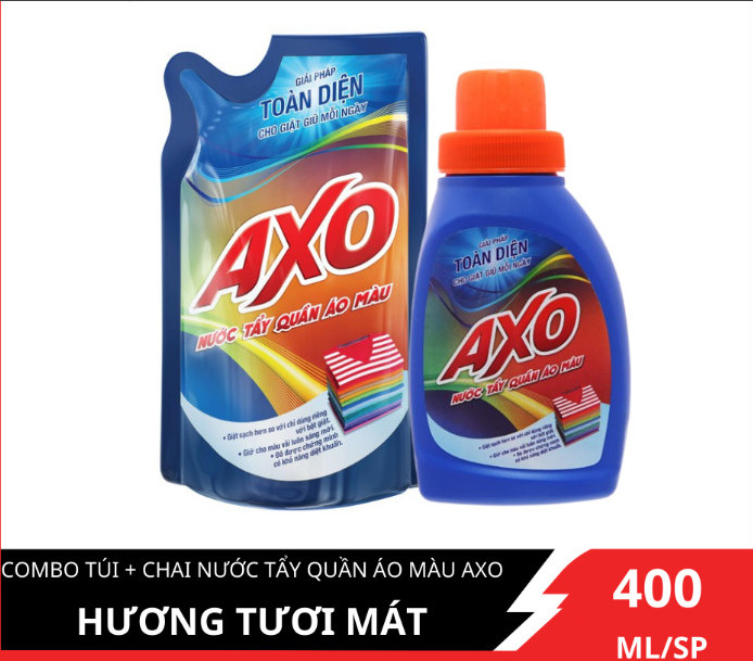 Nhập RS0822 giảm 30k cho đơn 99kCombo chai + túi nước tẩy quần áo màu AXO