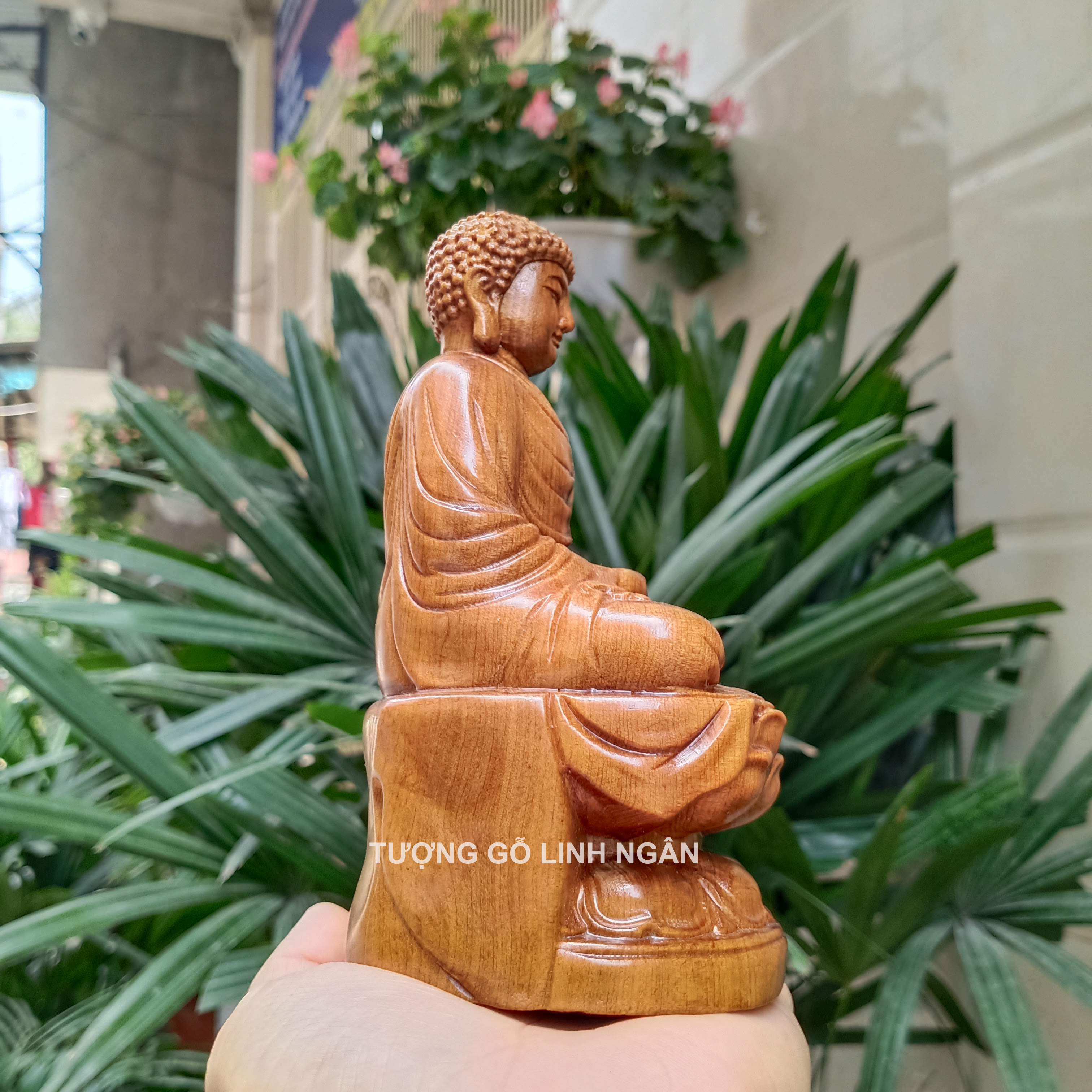 Tượng Phật thích ca (Cao 14.5, rộng 8, sâu 8 cm) gỗ bách xanh